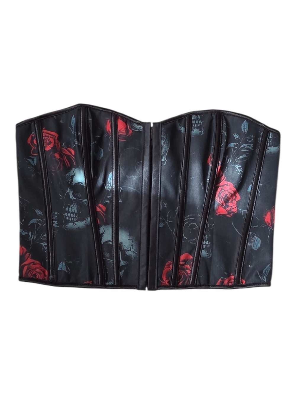 Black Gothic Skull & Red Rose Lace-Up Corset - Picture 3 of 6